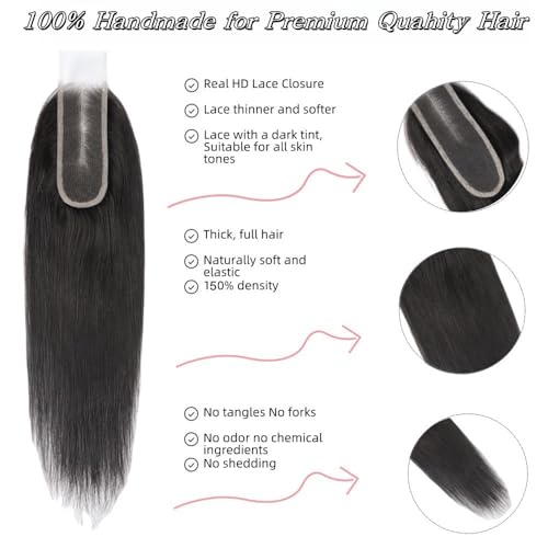 2x6 HD Lace Closure Straight Human Hair Real Transparent 8inch 100%