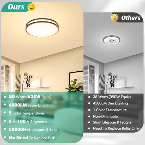 Black 16 Inch Dimmable LED Ceiling Light Fixture 50W 5CCT Stepless Adjustable