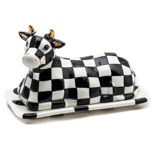 Ceramic Butter Dish with Cow Lid - Farmhouse Kitchen Decor