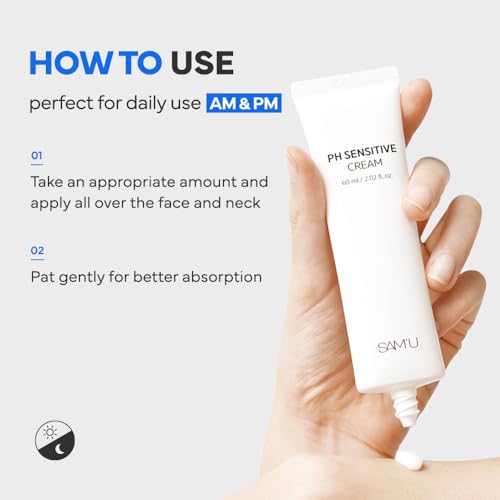 SAM'U PH Sensitive Cream? Face Moisturizer with Ceramide, Hyaluronic Acid & Allantoin & Centella, Long-lasting Hydration, Quick Absorbing Formula, Hypoallergenic Korean Skin Care 2.02 Fl Oz