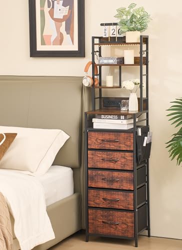 Tall Nightstand with Charging Station & 5 Drawers - Brown, 57 Inches - Variation of Brown / 1 Pack