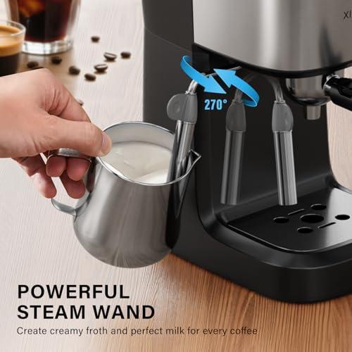 6-Bar Espresso Machine with Milk Frother, Compact Stainless Steel Coffee Maker