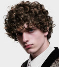 Dark Brown Curly Afro Wig Short Fluffy Men’s Cosplay Wigs - Brown Mixed Blonde Variation