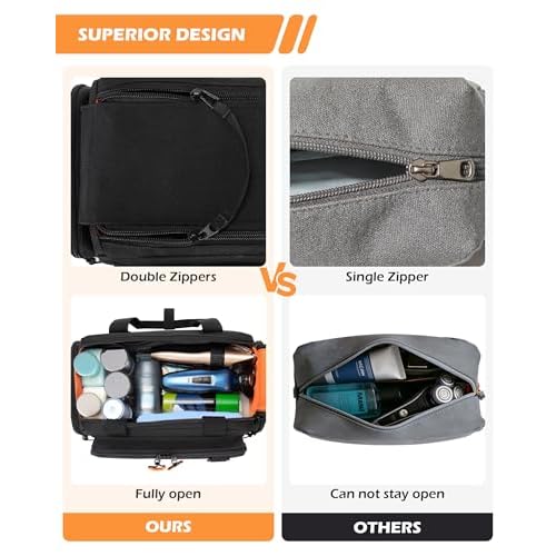 Tactical Travel Toiletry Bag for Men, Extra Large Dopp Kit Organizer with Dual Way Zippers, Travel Hygiene Bag for Shaving Grooming Bathroom Essentials, Black (Empty Bag)