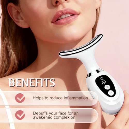 New Red-Light-Therapy-for-Face and Neck Massager,7 Colors Womens Skin Rejuvenation Lifting Facial Massager Tool,Lymphatic Contour Massager Face for Toning,Glow Boost (Pink)
