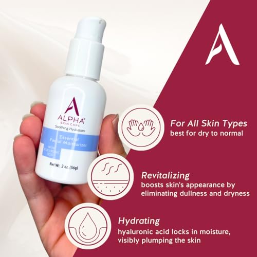 Alpha Skin Care Essential Facial Moisturizer, Hyaluronic Acid, Soothing Hydration, Reduces Lines & Wrinkles, Normal to Dry Skin, 2 Oz, 2 Pack