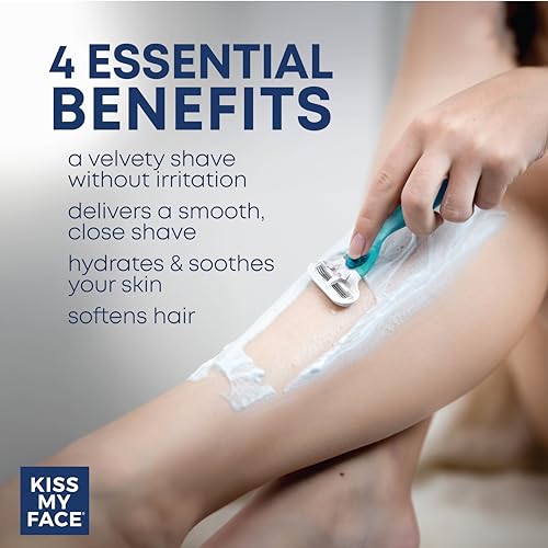 Kiss My Face Cedarwood + Bergamot Moisture Shave - 4 In 1 Shaving Cream - Cruelty Free and Vegan - With added Olive Oil and Aloe Leaf Extract - Vitamin E Rich - 11 fl oz Pump Bottle (Pack of 2)