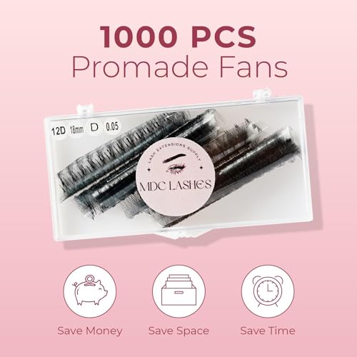 Promade Lash Extensions 14D-0.05D 11mm Volume Fans 1000 Pack - Ultra Speed