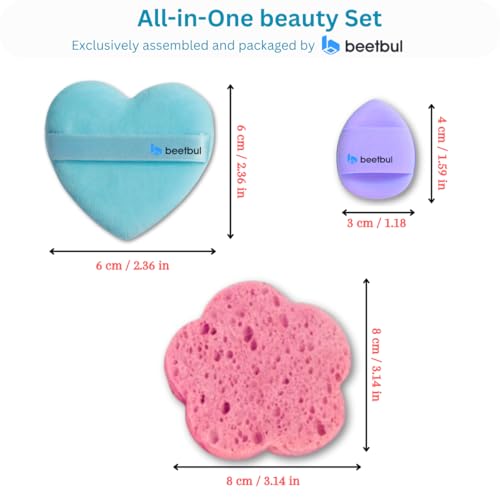 Beetbul Makeup & Exfoliation Kit - Biss? Compact Powder + 1 Medium Velvet Puff + 2 Finger Puffs + 1 Facial Exfoliating Sponge (10 Honey, One Size)