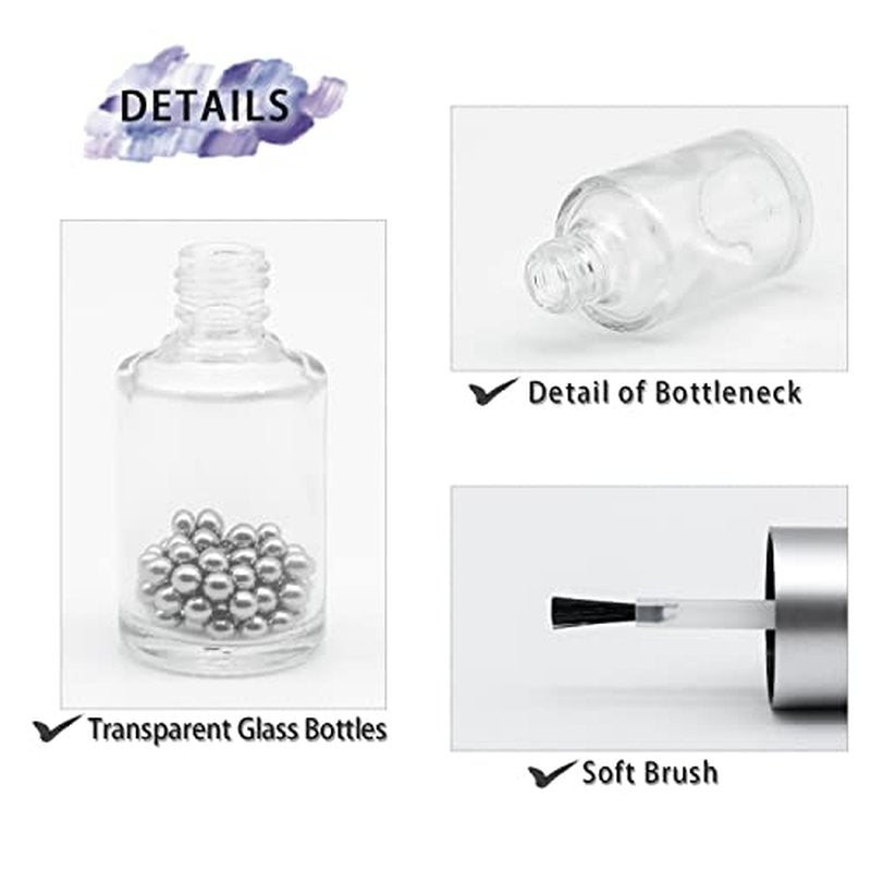 20PCS Empty Nail Polish Bottles with Brush, Empty Refillable DIY Glass Nail Polish Bottles with Funnel & Mixing Balls 15ML, Silver