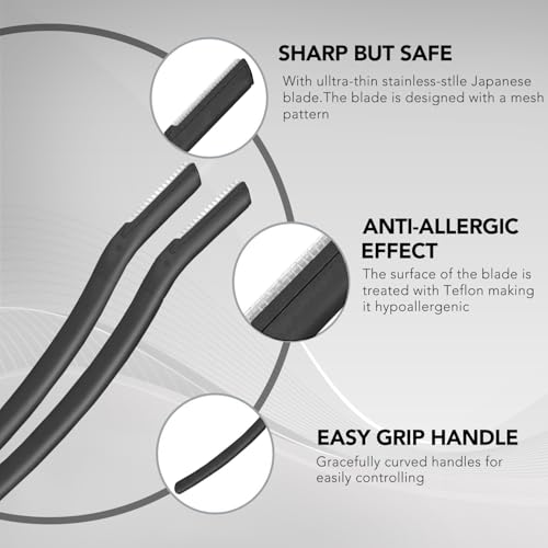 Eyebrow Razors w/Dermaplane Razors Set - Japanese Blades Razors - Small Face Razors for Peach Fuzz and Fine Hair, Multipurpose Exfoliating Dermaplaning Tools for Women and Men, Black