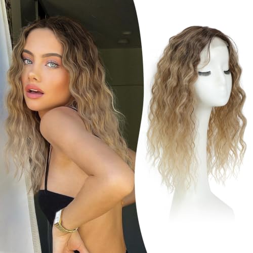 Marjorie Blonde Wavy Curly Hair Topper 16 Inch Ombre Brown Blonde for Thinning Hair