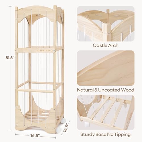 Kids Wooden Stuffed Animal Storage Organizer with Lockable Wheels
