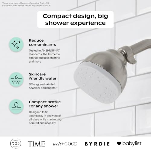 Canopy Mini Chrome Filtered Shower Head for Hard Water - Compact & Easy Install