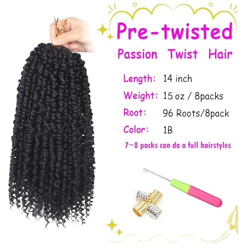 Pre-Twisted Passion Twist Crochet Hair 14 Inch - 1B - Pack of 8