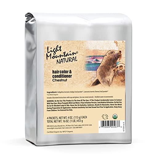 Light Mountain Organic Henna Hair Color & Conditioner Chestnut 16oz - Chemical-Free Natural Dye for Men & Women