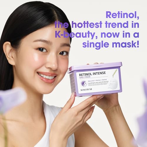 Retinol Intense Daily Sheet Mask - Vegan Korean Face Mask for Skin Rejuvenation & Aging Care - 30 Sheets