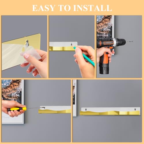 Gold Mirror Nail Polish Wall Rack - 6 Pack, 15 Inch Acrylic Shelves with Variation