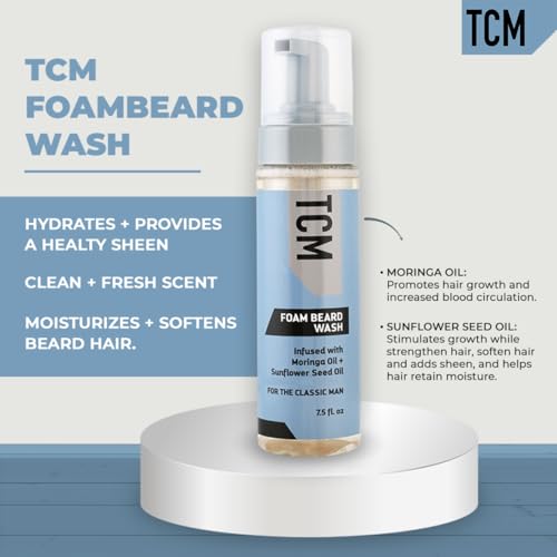 TCM Beard Cleansing, Conditioning, & Moisturizing Bundle - Include 7.5oz Foam Beard Wash, 7.5 Leave-In Beard Conditioner, & 2oz Beard Oil