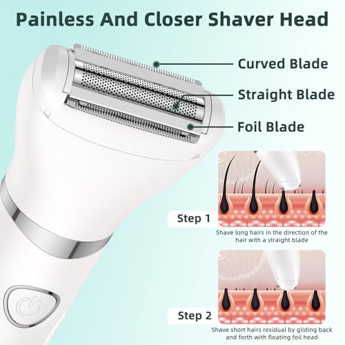 Bikini Trimmer for Women,3-in-1 Electric Shaver for Women,Rechargeable Painless Pubic&Facial Razor for Sensitive Skin,Lip,Arms,Legs with LED Display (Gradient Green)