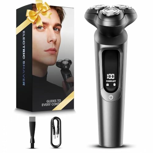 Electric Razor for Men, IPX8 Waterproof with Type-C Quick Charge, 3D Flex Blades & Pop-Up Trimmer, 60min Runtime, Travel Lock, Wet & Dry Shave,Ash Gray