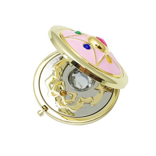 Cosmetic Makeup Folded Mirror, Anime Star Crystal Compact Mirror, Portable Travel Personal Handheld Foldable Double Sided Mirror, Cosplay Prop for Beauty Lovers, Pink, 102605520086