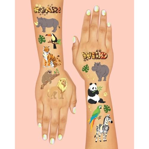 xo, Fetti Jungle Animals Temporary Tattoos - 56 Gold Foil Pcs | Wild Birthday Accessory, Safari Bachelorette Party Favor, Cute Kids Zoo Activity