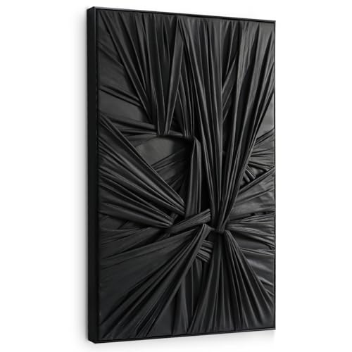 SAFERRYHOME Black 3D Textured Minimalist Wall Art, Framed 24x36 Inches