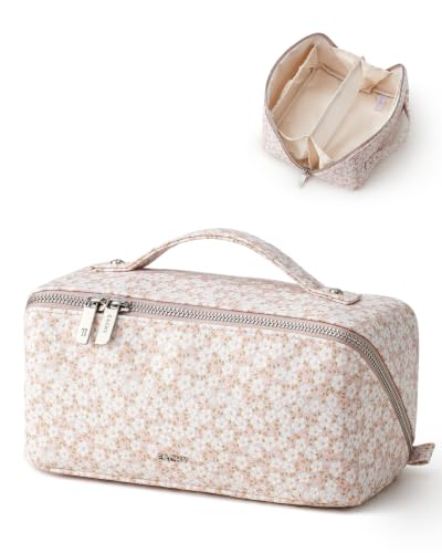 Pink Floral Waterproof Makeup Bag for Travel & Organization - Medium Variation