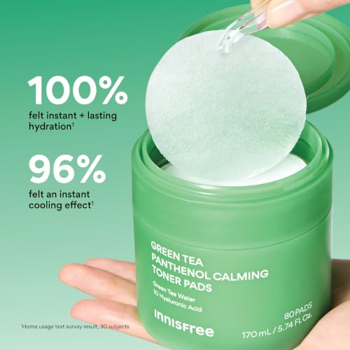 Innisfree Green Tea Calming Toner Pads for Hydration & Soothing Skin