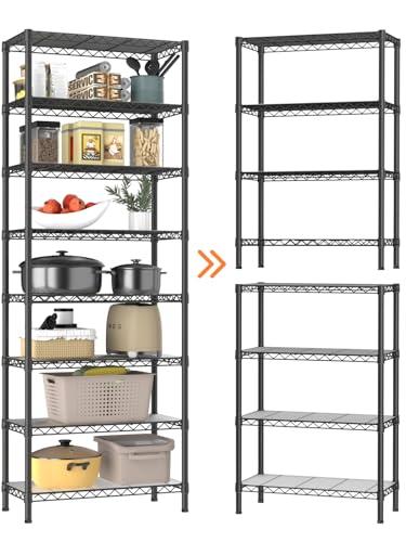 Adjustable 8-Tier Metal Wire Shelving Storage Rack - Black, 12" D x 22" W x 72" H