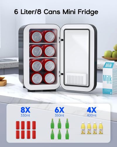 BEICHEN Black 6L Mini Fridge for Bedroom, Car, Office – Keeps Drinks & Skincare