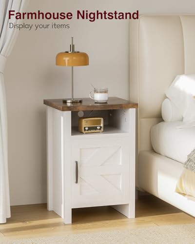 YESHOMY Farmhouse Nightstand Set of 2 with Barn Doors - White Bedroom Storage
