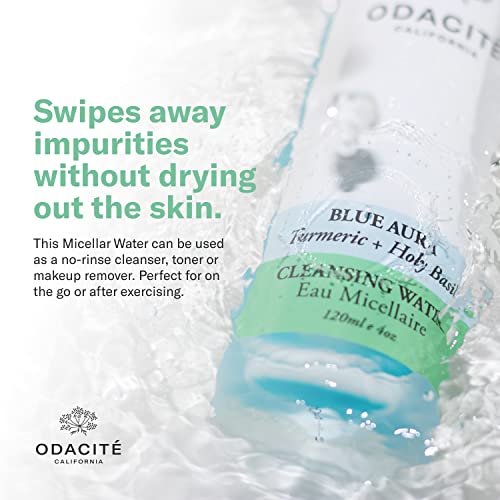 Odacit? Facial Cleanser with Foam - Blue Aura Cleansing Water Facial Wash with Neem, Holy Basil & Turmeric - No-Rinse Micellar Water Removes Pollution, Impurities & Makeup, 4.0 fl. Oz