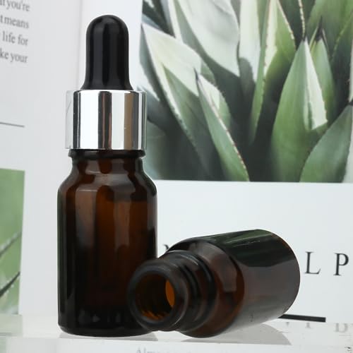 COSIDEA 30 pcs Empty 10ml 0.33oz amber glass dropper bottles for essential oil liquids travel containers leak proof