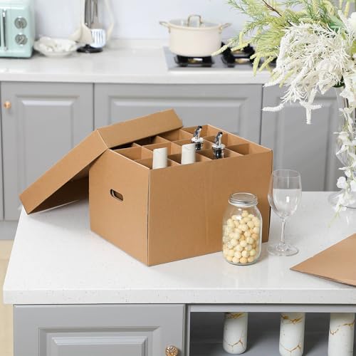 Wine Glass Moving Boxes Set - 8 Pack, 15 x 12 x 10 Inches with Handles & Lid