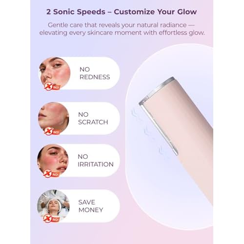 Dermaplane Facial Razor for Women ? Electric 2-Speed Sonic Dermaplaning Tool with 5 Replacement Heads, Safe Peach Fuzz Remover & Exfoliating Face Hair Removal Device