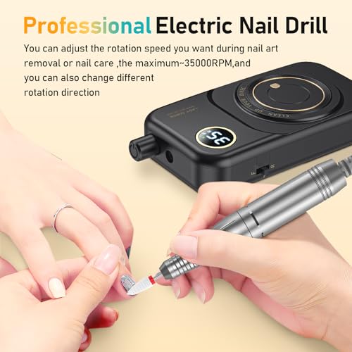 MUGLE White Portable Electric Nail Drill 35000RPM Rechargeable Manicure Machine