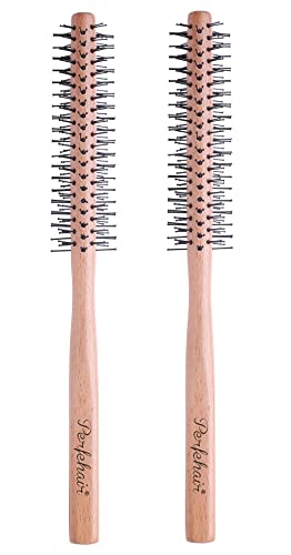 Mini Round Hair Brush Set - 2 Pack for Short & Thin Hair, Beard Styling