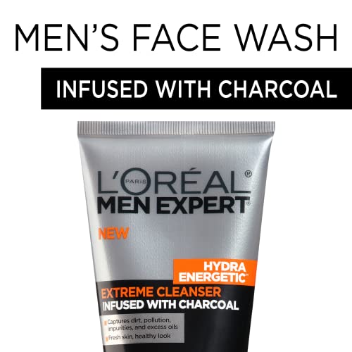 Men's Charcoal Facial Cleanser - Hydra Energetic Daily Face Wash, Fresh 5 Fl Oz Pack of 4