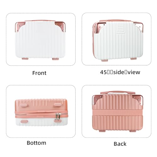14-Inch Pink/White Hard Shell Cosmetic Organizer Travel Case for Women - Portable Makeup & Toiletry Bag