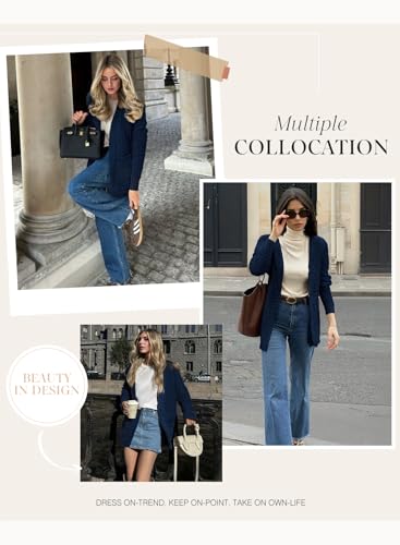 Large Blue Women's Cable Knit Cardigan Sweater with Pockets - Casual Open Front