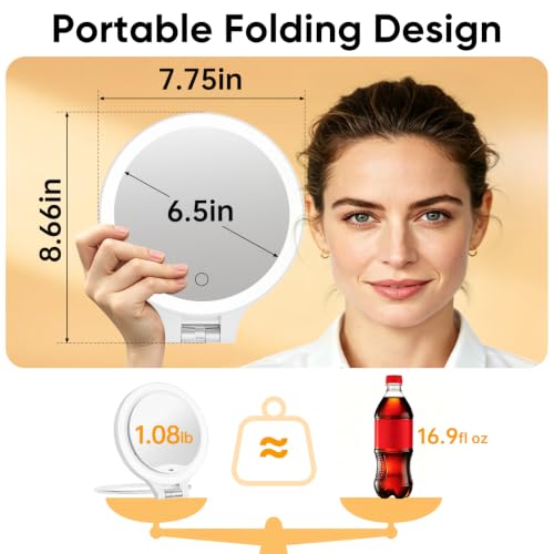 FASCINATE 6.5'' White Travel Magnifying Mirror with Light, 30X Dual-Sided & Rechargeable