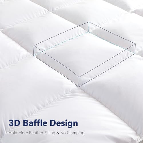 White Full 3-Inch Goose Feather Mattress Topper Thick Pillow Top - Breathable & Supportive