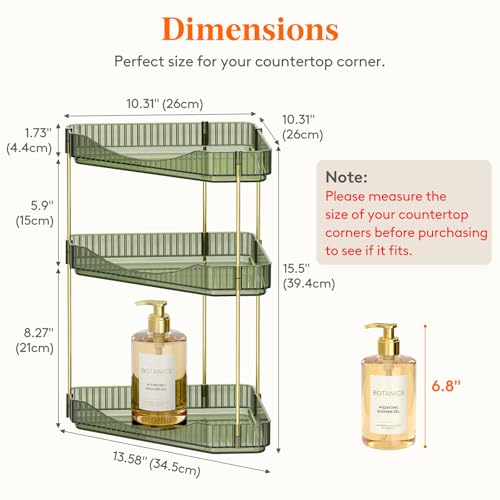 Corner Bathroom Counter Organizer 3 Tier Storage Shelf - Green