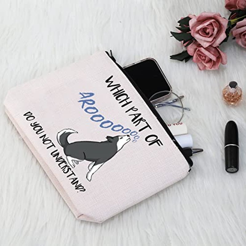 G2TUP Husky Lover Gift - Aroooooooo Do You Not Understand Makeup Bag - Husky Mom Cosmetic Bag - Zipper Travel Bag (White)