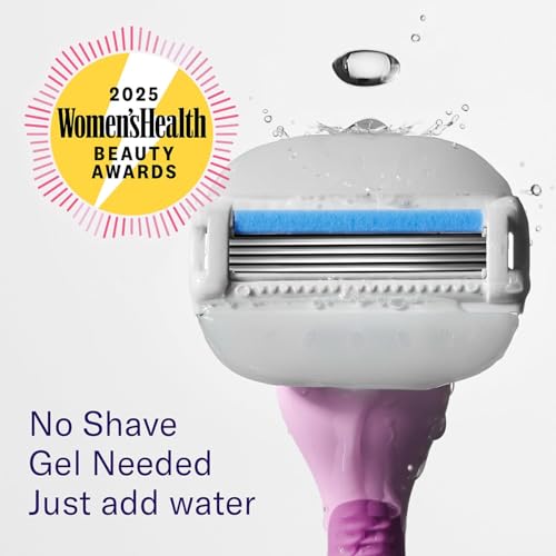 Flamingo Moisture Plus Women's Razor Set - No Shave Gel Needed - Razor Handle, 4 Blade Refills, Shower Holder - Fig