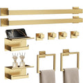 JIXB Brushed Gold Bathroom Hardware Accessories Set 10-Piece, 23.6 Inch Towel Bars & Toilet Paper Holders - Variation Brushed Gold / 10