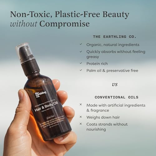 The Earthling Co. Hair & Body Oil - Promote Hair Growth, Strengthen & Moisturize All Hair Types - Helps Frizz & Damage with Natural Rosemary & Vegan Keratin For Dry Hair & Scalp (2.5 oz, Juniper Sage)