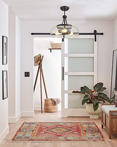 EAPUDUN Farmhouse Semi Flush Mount Ceiling Light - 3-Light Oil-Rubbed Bronze Pendant Fixture with Seeded Glass Shade